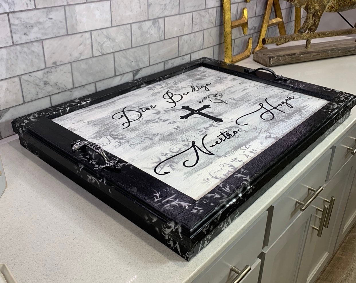 SURROUND style stove Cover , stove top cover for electric stove, wooden stove top cover, Glass stove top cover,SILVER or GOLD toille wash