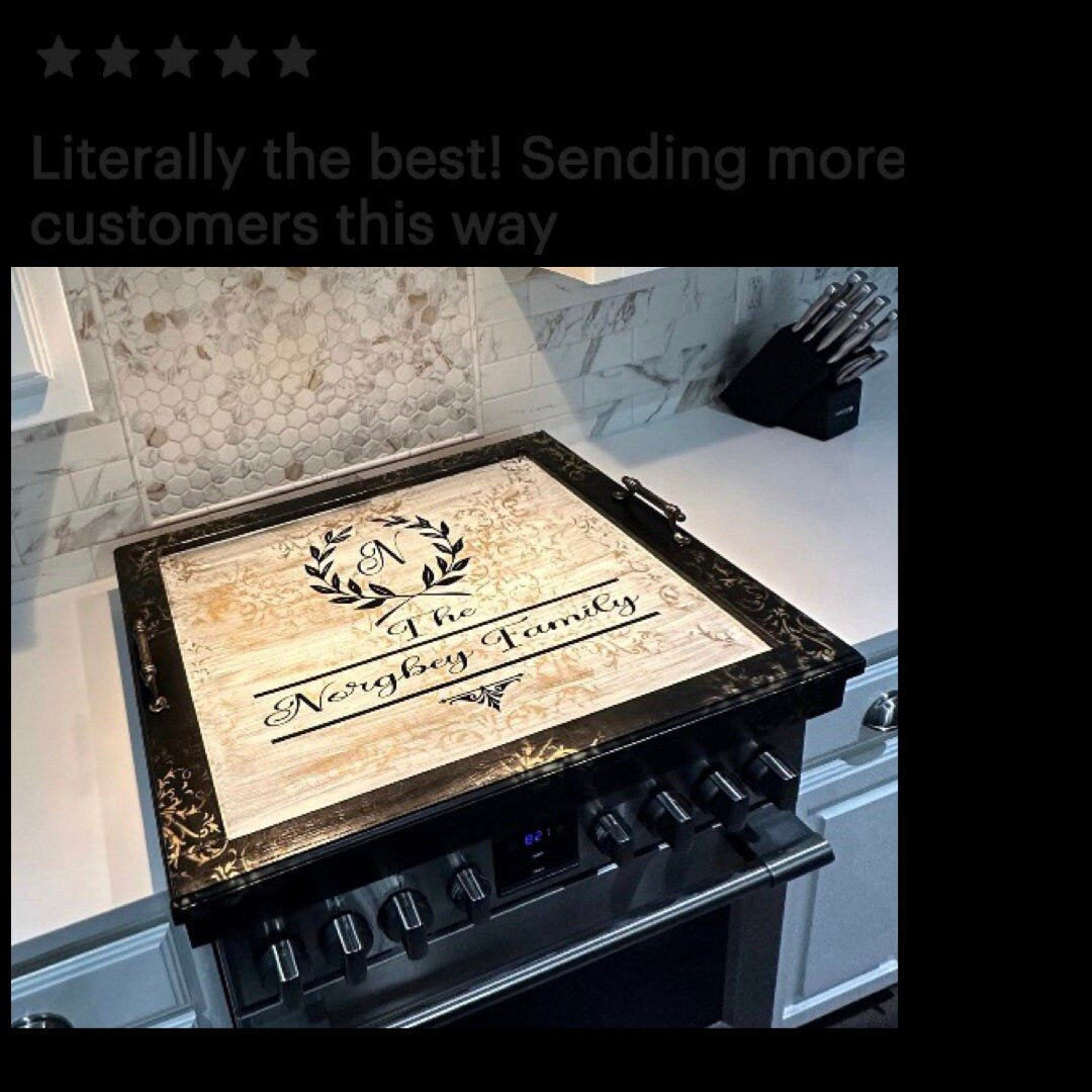 Wood Custom stove cover, Full coverage, gas stove cover, electric stove top cover, modern cover, SURROUND Box Toille Wash Gold or Silver