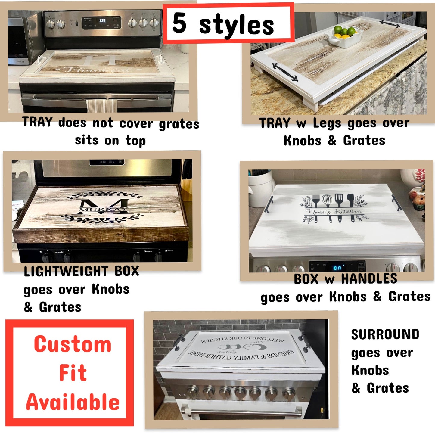 5 STYLES,Stove Top Cover/Gas stove cover,Noodleboard cover,rv stove cover, glass stove cover wood/Custom cooktop cover, Vintage Grain Tray