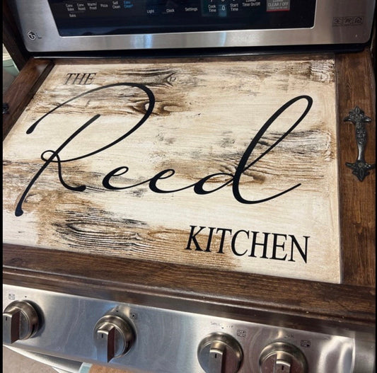 5 STYLES,CUSTOM size stove cover,Full coverage for gas,Box, Electric stove top cover,wood cover,Vintage Grain Stain Frame,Lightweight Box