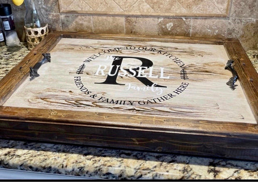 5 STYLES,CUSTOM size stove cover,Full coverage for gas,Box, Electric stove top cover,wood stove cover,Vintage Grain Stain Frame,Surround