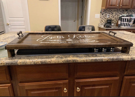 5 STYLES,gas/electric Stove Cover/Gas stove cover,rv stove cover,stove cover wood/Custom stove cover, Induction ,Walnut finish,Tray w Legs