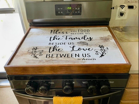 5 STYLES,CUSTOM size stove cover,Full coverage for gas/Electric stove top cover, cooktop noodleboard,Vintage Grain Stain Frame,Box w handles (Copy)