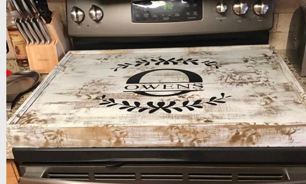 Enclosed stove top cover/Gas stove cover/custom stove cover/ electric stove top cover, noodle board, induction, 5 styles Toille WASH finish