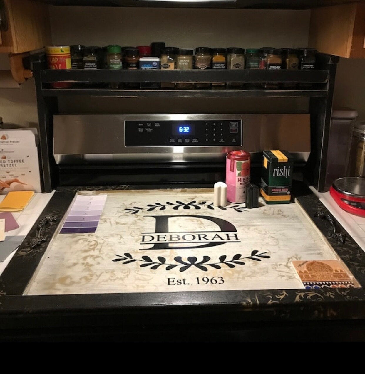 Tray Stove Top Cover/Gas stove cover,Wooden stove top cover,rv stove cover, glass stove cover wood/Custom cooktop cover,Toille Wash finish