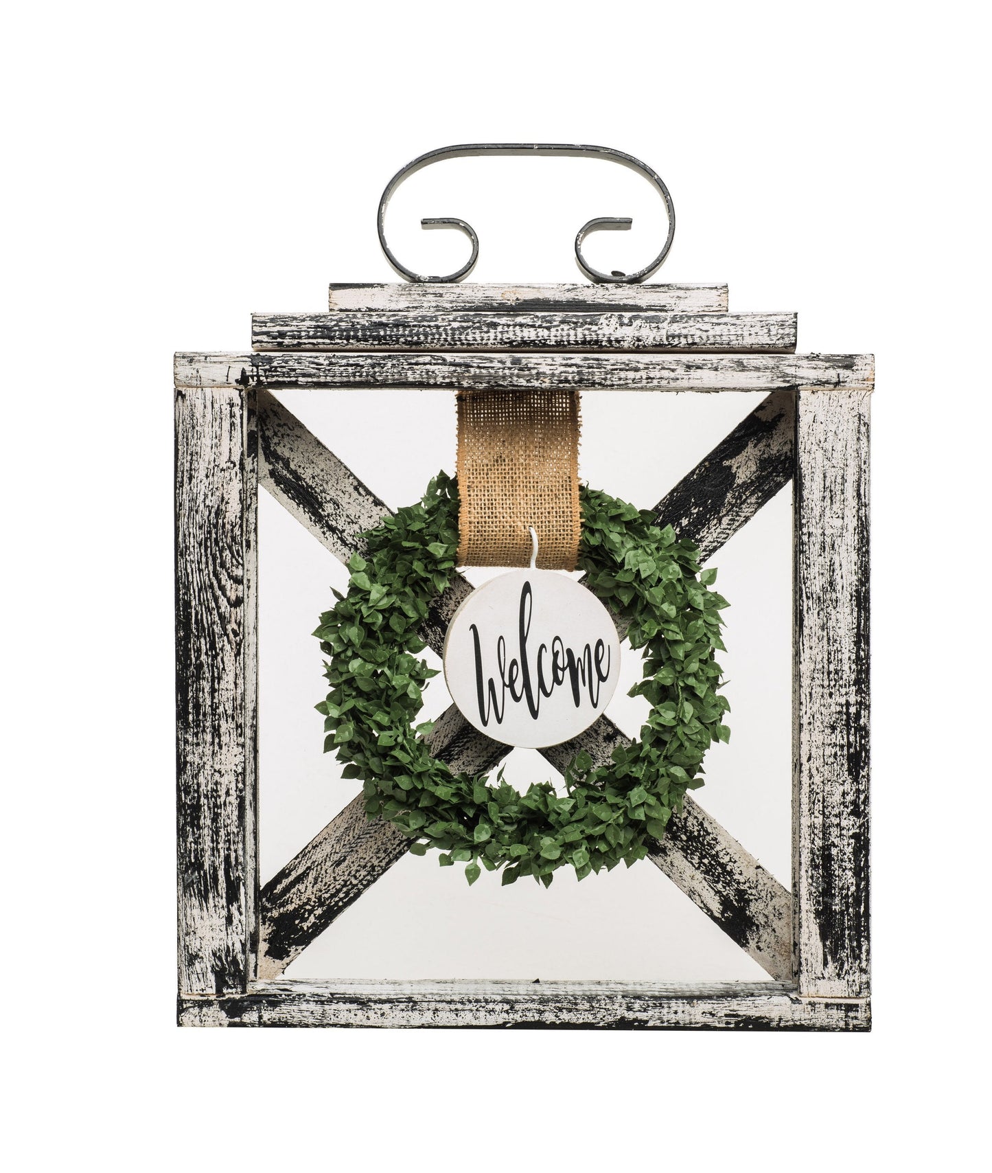 Wood Wreath Hanger Frame with Faux Boxwood Wreath-wreath is changeable  – Reversible Welcome/Merry Christmas Medallion – Seasonal Decor – Burlap Strap