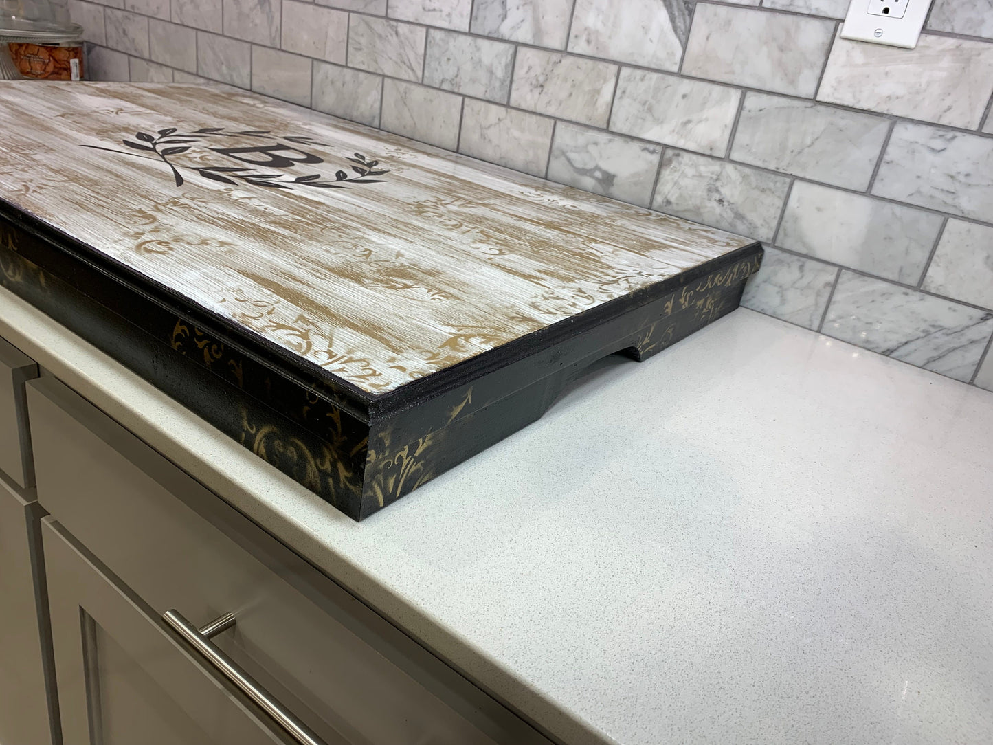 Enclosed stove top cover/Gas stove cover/custom stove cover/ electric stove top cover, noodle board, induction, 5 styles Toille WASH finish